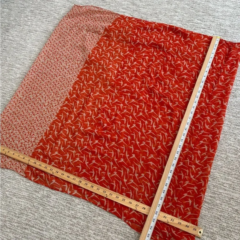 All Over Flying Bird Print Eternity Scarf Dark Orange & Ecru Lightweight Gauze